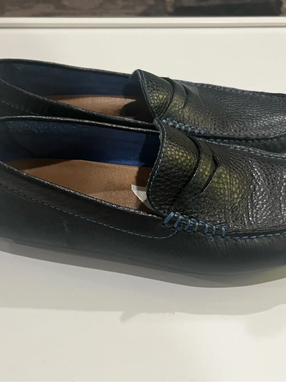 Donald Pliner Men's Blue Pebbled Leather Moc Toe Driving Loafers